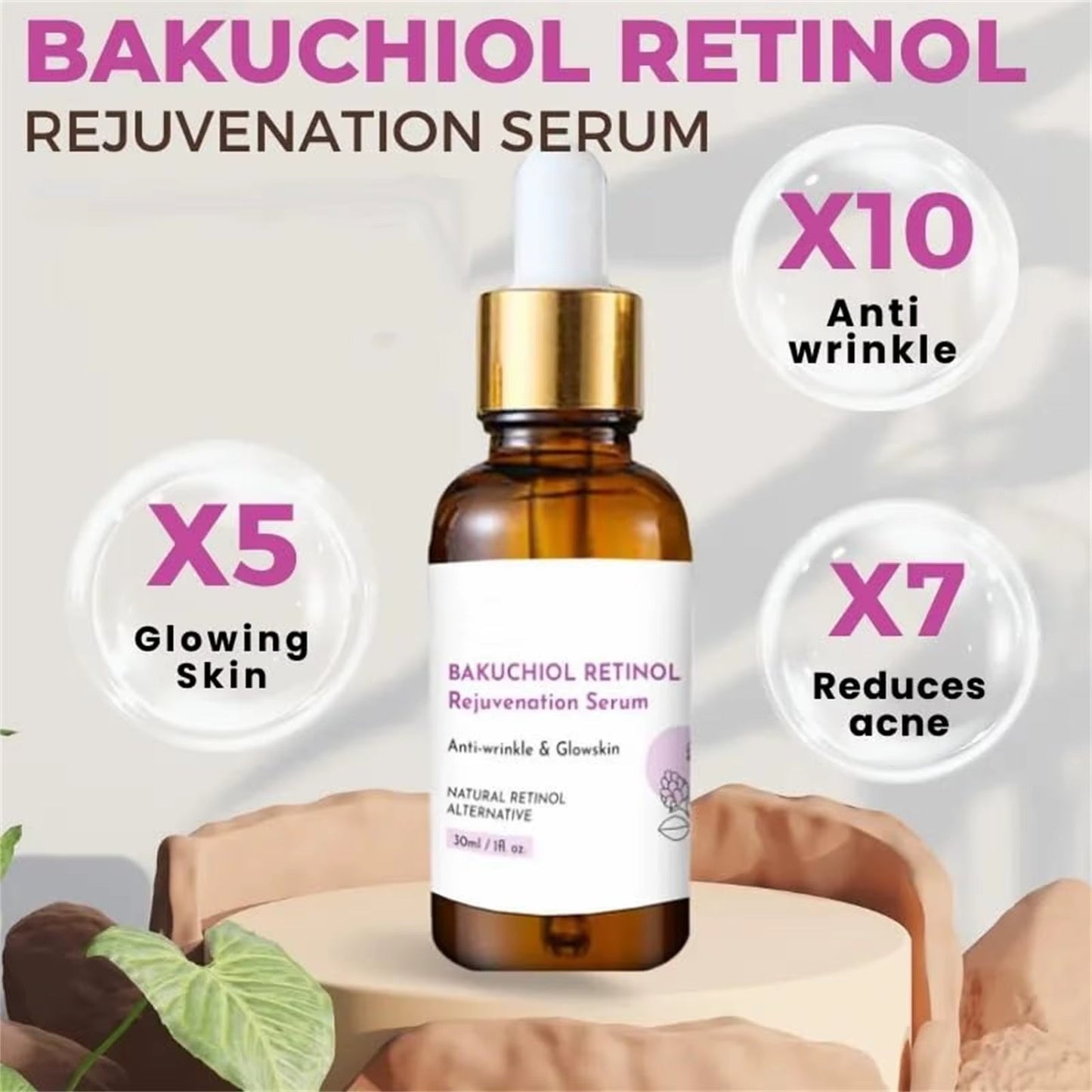 30Ml Anti-Aging Retinol Collagen Rejuvenation Bakuchiol Retinol Improve Skin Elasticity Gentle and Non-Irritating for Face, Gift