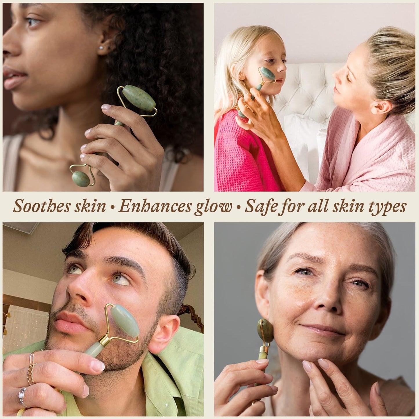 Jade Roller for Face - Smoothes Fine Lines & Wrinkles, Valentines Day Gifts, Massager Skin Care Tools with Small Eye Roller for Puffy Eyes, De-Puffing & Firming Facial Tool, Self Care Gifts for Women