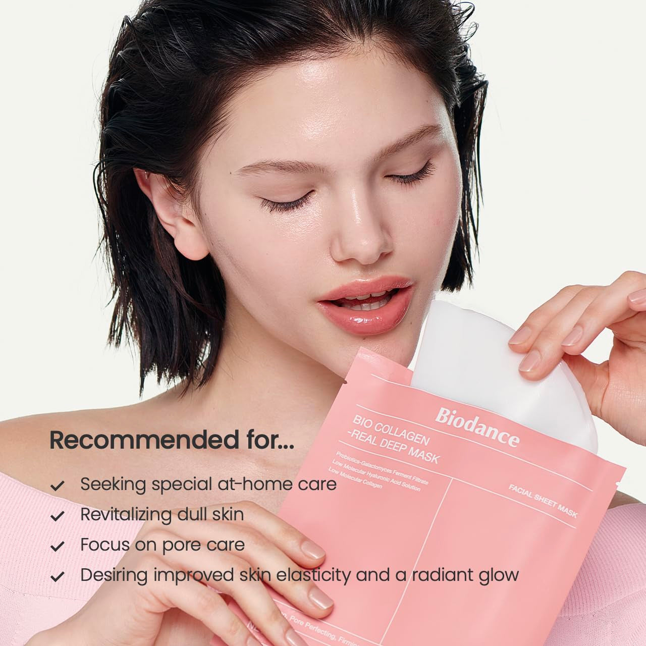 Bio-Collagen Real Deep Mask, Hydrating Overnight Hydrogel Mask, Pore Minimizing, Elasticity, Plumping Improvement, Korean Skin Care, Valentines Day Gifts for Her | 1.19Oz(34G) X 4Ea
