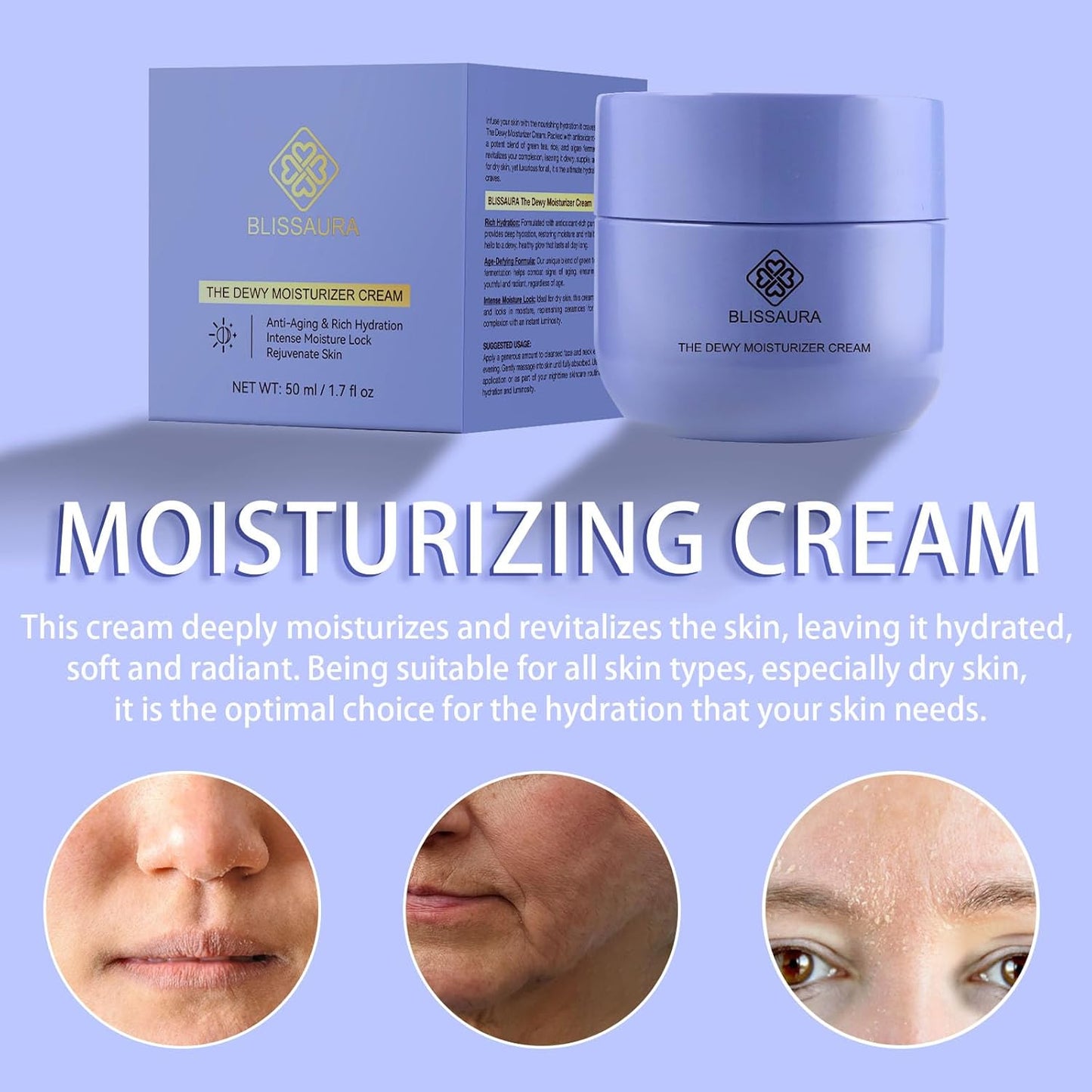 The Dewy Moisturizer Cream - Premium Anti-Aging Facial Dewy Skin Cream with Purple Rice & Hyaluronic Acid for Radiant, Hydrated Skin 50Ml/1.7 Fl Oz