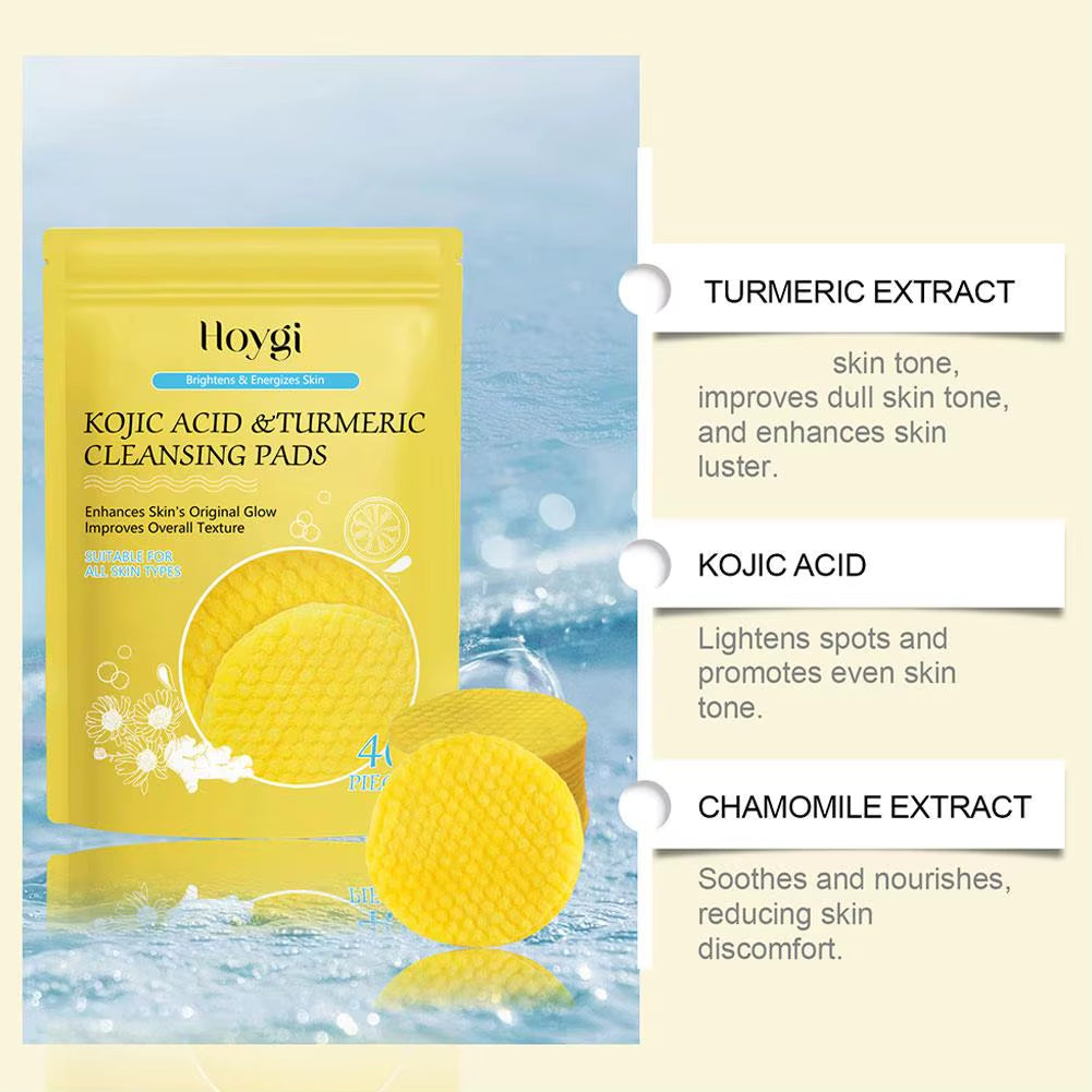 GlowClean™ Kojic Acid & Turmeric Exfoliating Pads – 40/50Pcs Daily Facial Cleansing & Skin Care