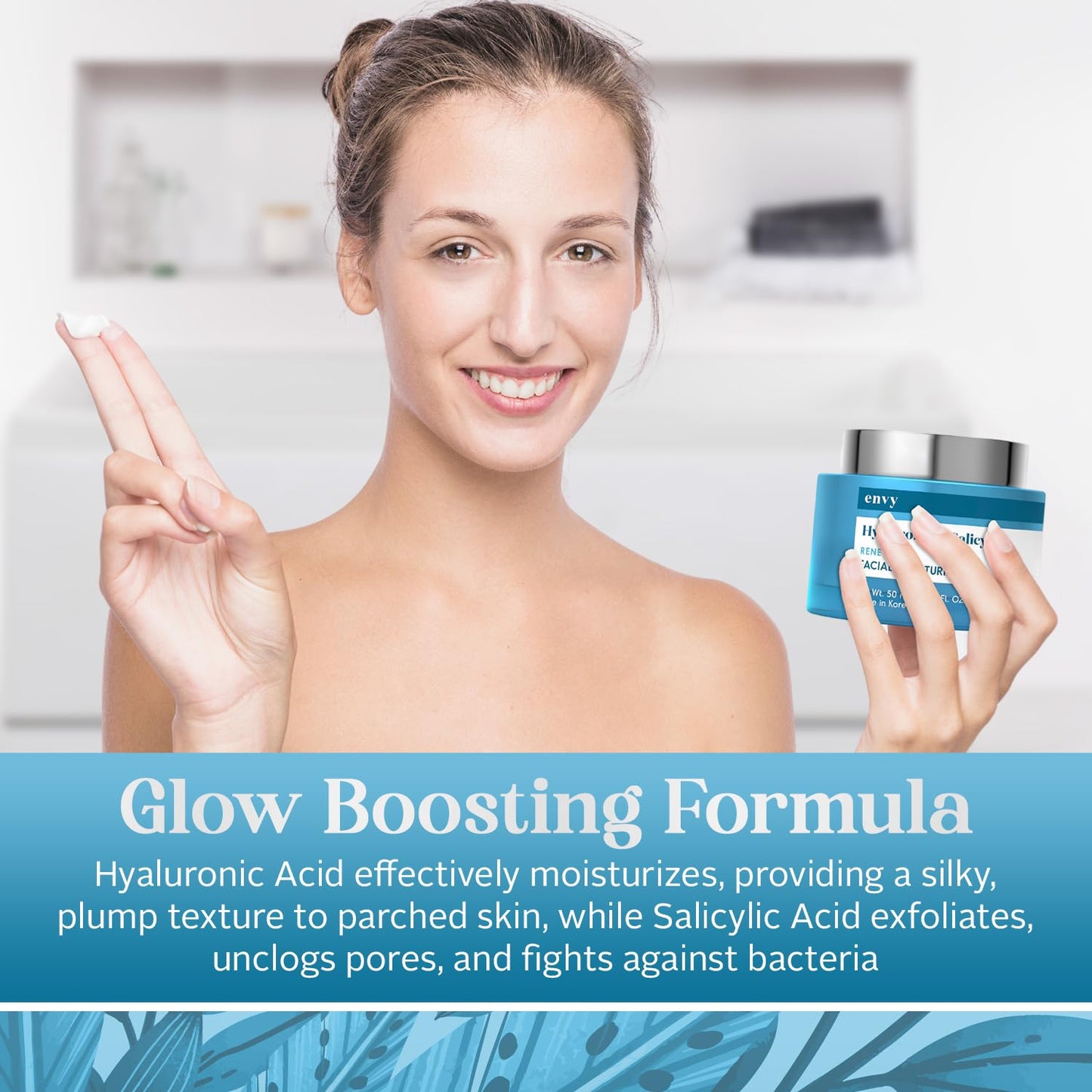 Hyaluronic & Salicylic Acid Face Moisturizer Cream - Reduce Acne Scars, Hydrating, Improves Skin Texture, Anti-Aging Day Cream - Cruelty Free Korean Skin Care for All Skin Types - 1.69 Fl. Oz