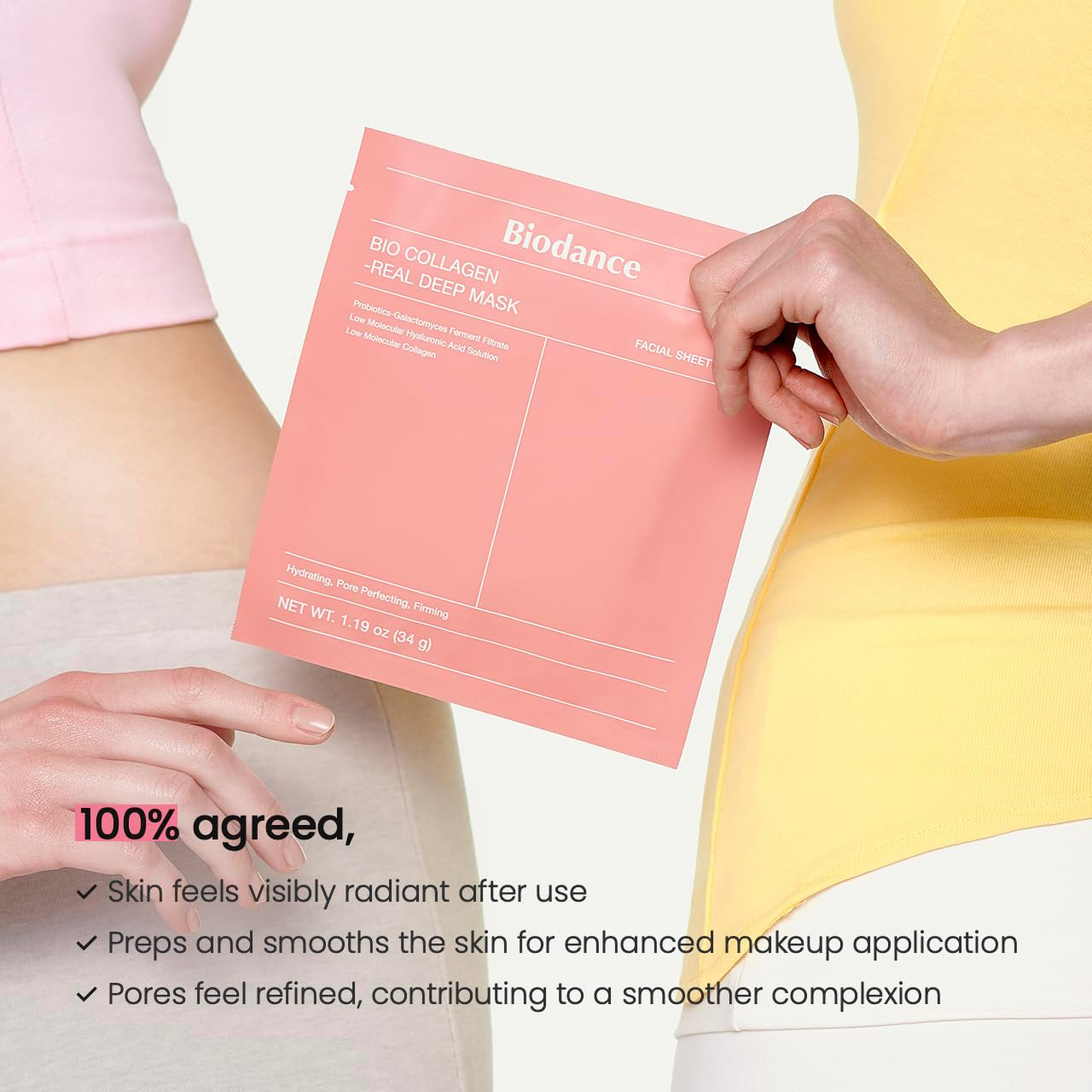 Bio-Collagen Real Deep Mask, Hydrating Overnight Hydrogel Mask, Pore Minimizing, Elasticity, Plumping Improvement, Korean Skin Care, Valentines Day Gifts for Her | 1.19Oz(34G) X 4Ea