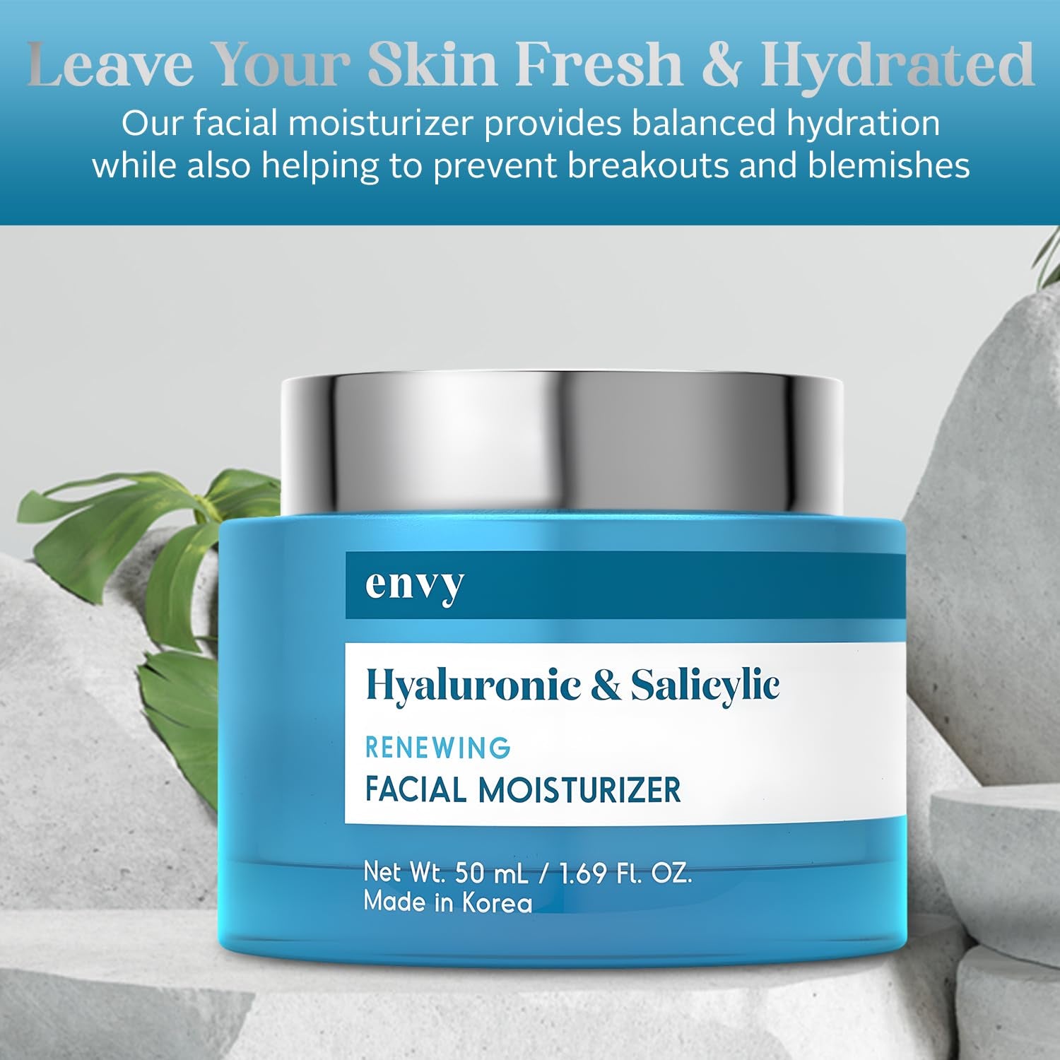 Hyaluronic & Salicylic Acid Face Moisturizer Cream - Reduce Acne Scars, Hydrating, Improves Skin Texture, Anti-Aging Day Cream - Cruelty Free Korean Skin Care for All Skin Types - 1.69 Fl. Oz