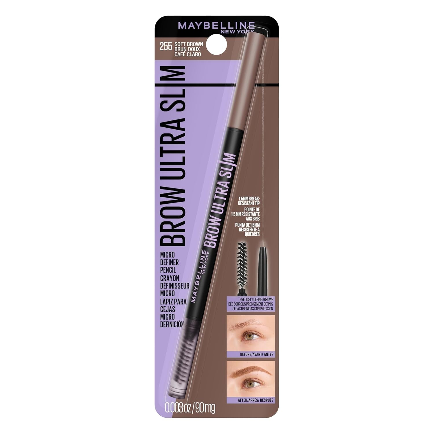 Express Brow Ultra Slim Eyebrow Makeup, Brow Pencil with Precision Tip and Spoolie for Defined Eyebrows, Soft Brown, 1 Count